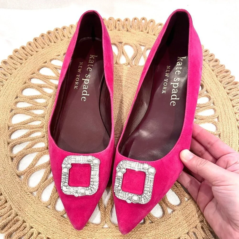 Kate Spade Buckle Up Pink Suede Flats Size 9.5